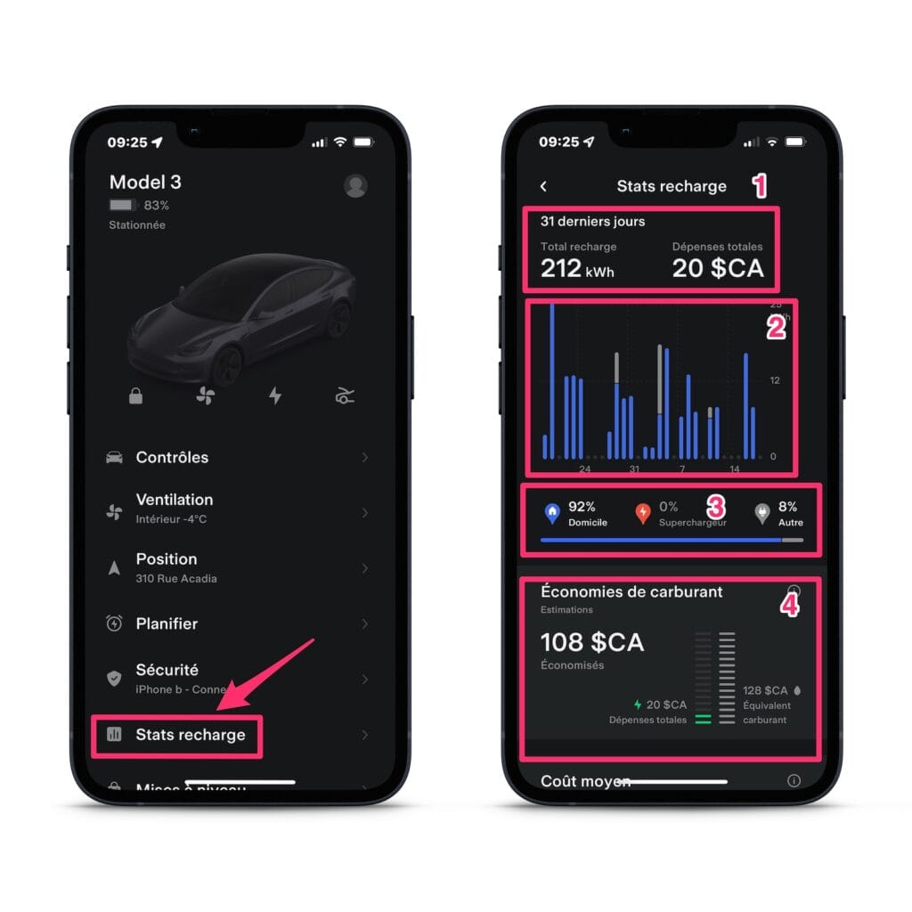 Application Tesla Statistiques de recharge android