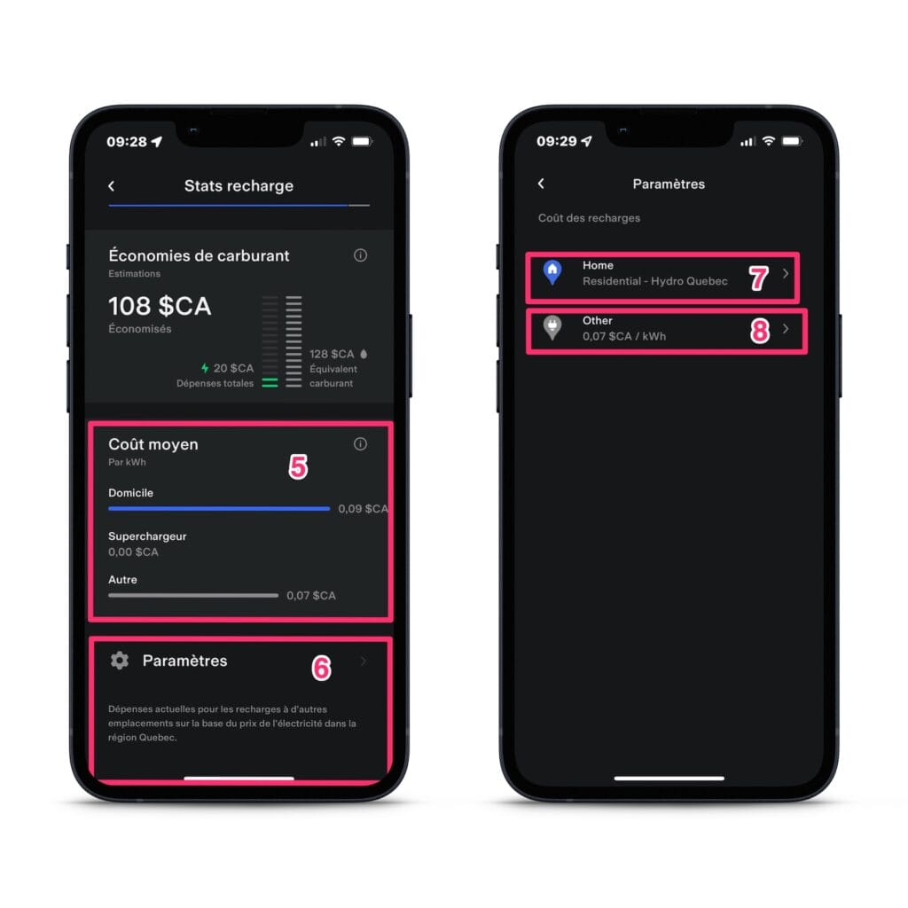 Application Tesla Statistiques de recharge  ios