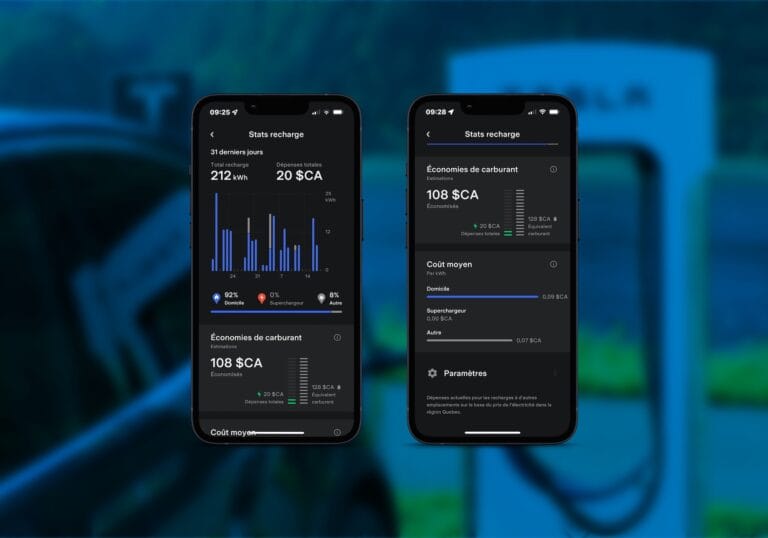 Applications mobile Tesla stats de recharge