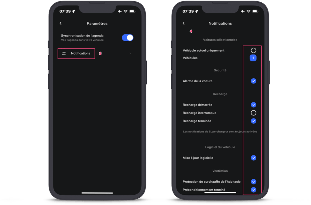 Notifications cliquables sur l'application Tesla ios et android